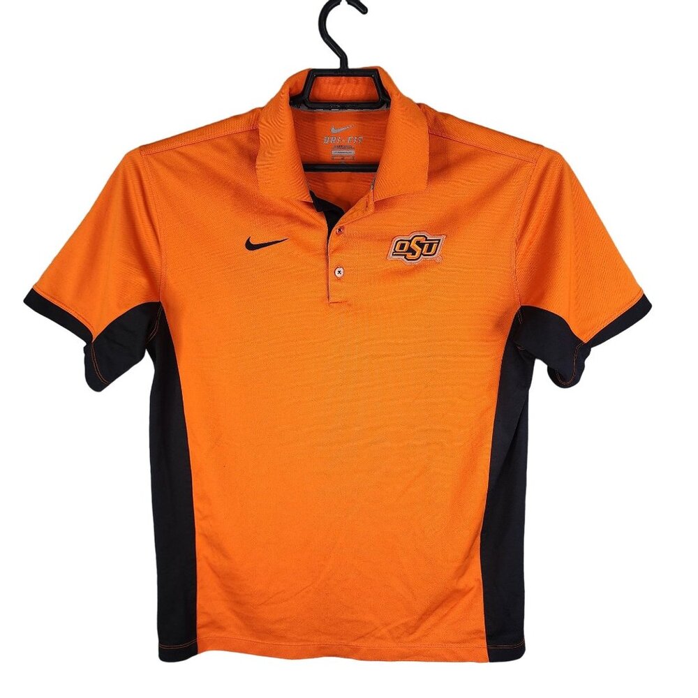 Mens Nike Dri-Fit Orange & Black Polo Shirt OSU Oklahoma State Short Sleeve M